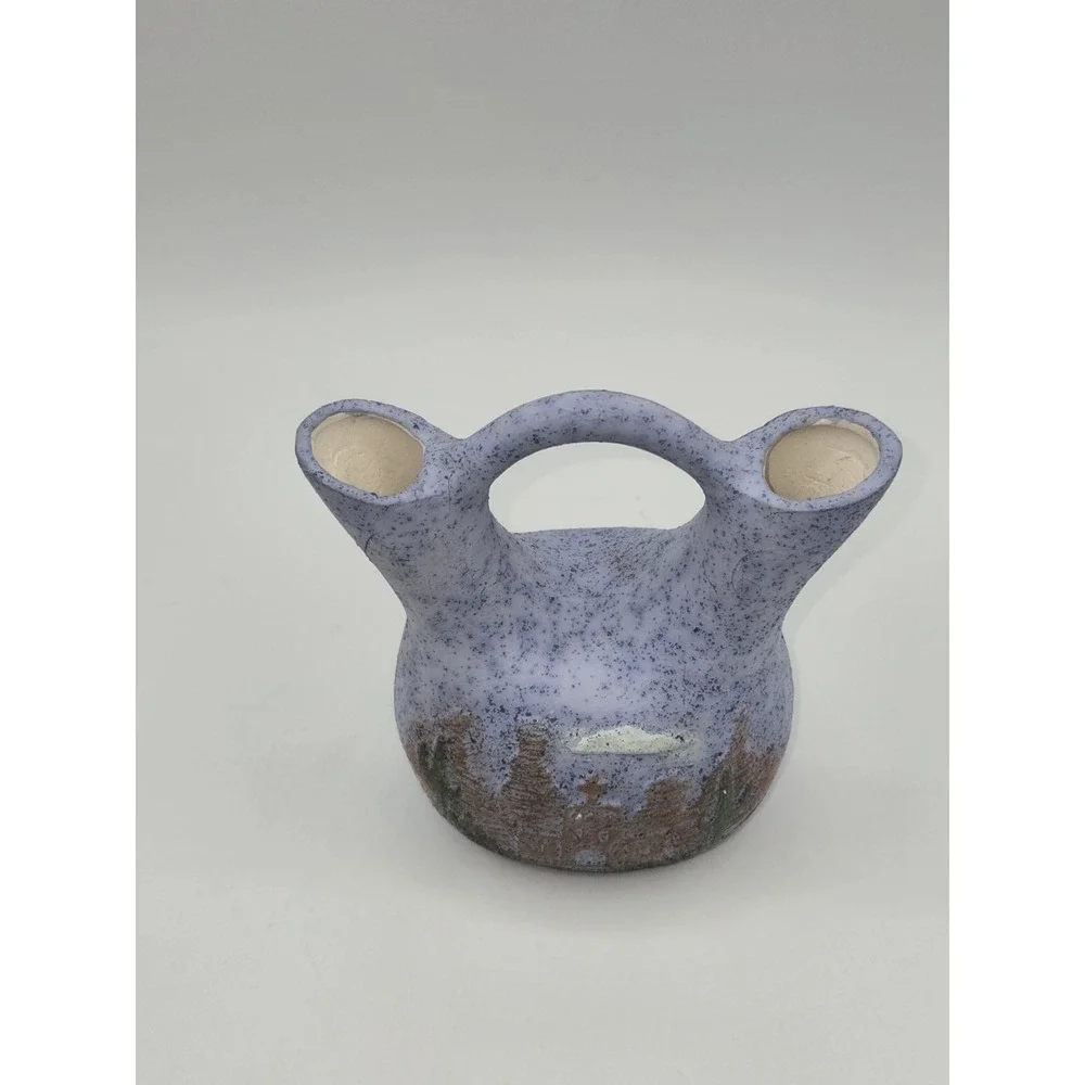 Vintage Southwestern Double‎ Bud Vase Pottery Handled Desert Landscape 4.5